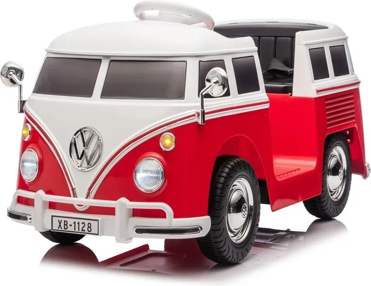 Carro elétrico para crianças Volkswagen Pão de Forma T1 12V Clássica com pneus de borracha Vermelha