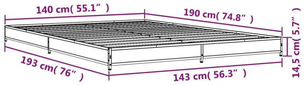 Estrutura cama 140x190 cm derivados de madeira/metal