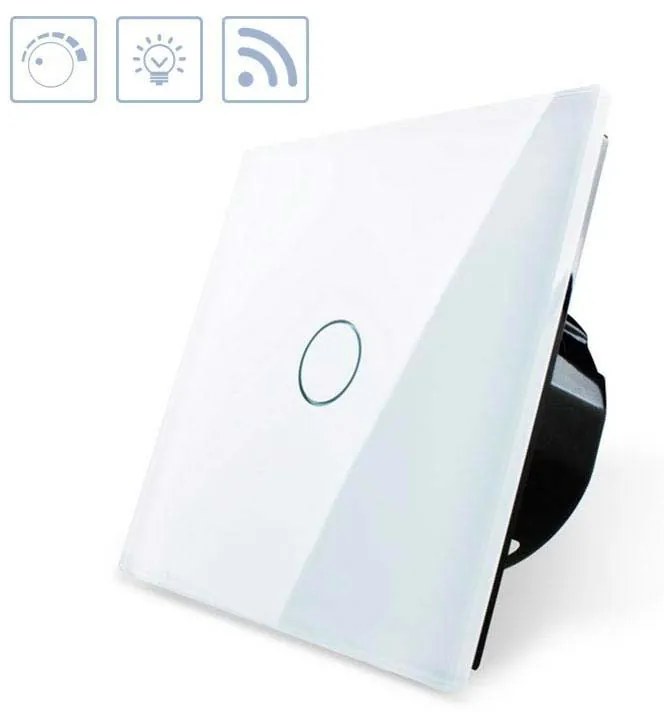 Interruptor tátil frontal com regulação luminosidade + função controlo remoto, Painel frente branco vidro temperado