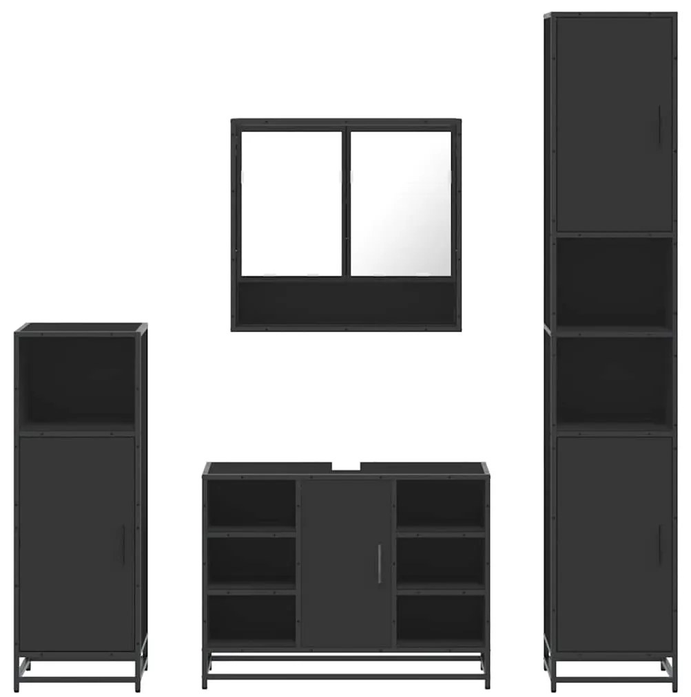4 pcs conjunto móveis casa de banho derivados de madeira preto