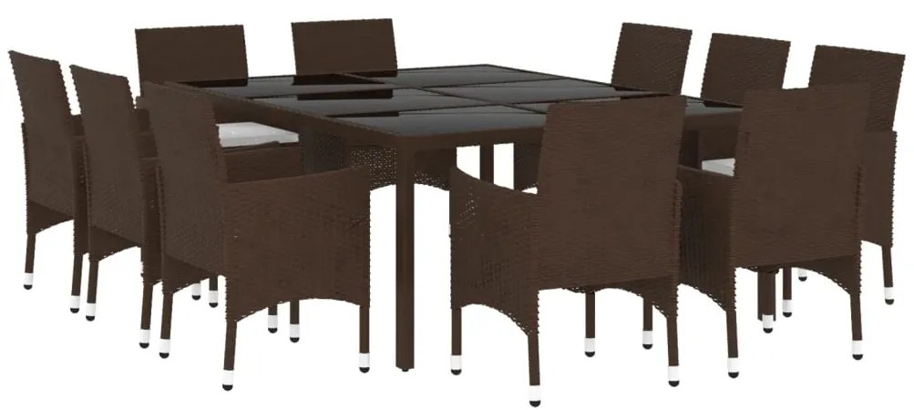 11 pcs conjunto de jantar para jardim vime PE castanho