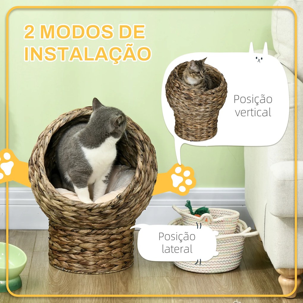 Cama para Gatos Caverna para Gatos Desmontável com Almofada Amovível 42x33x52 cm Castanho Escuro e Bege