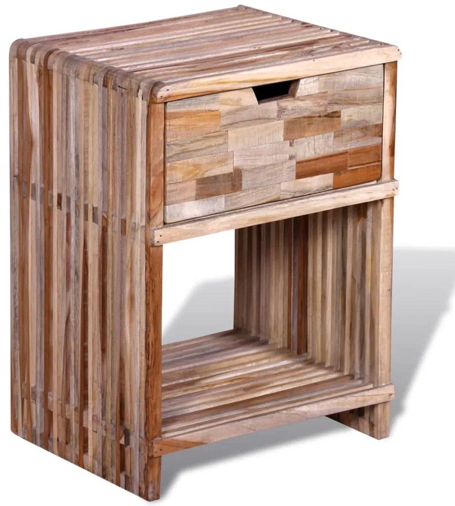 Mesa de cabeceira com gaveta, madeira reciclada maciça