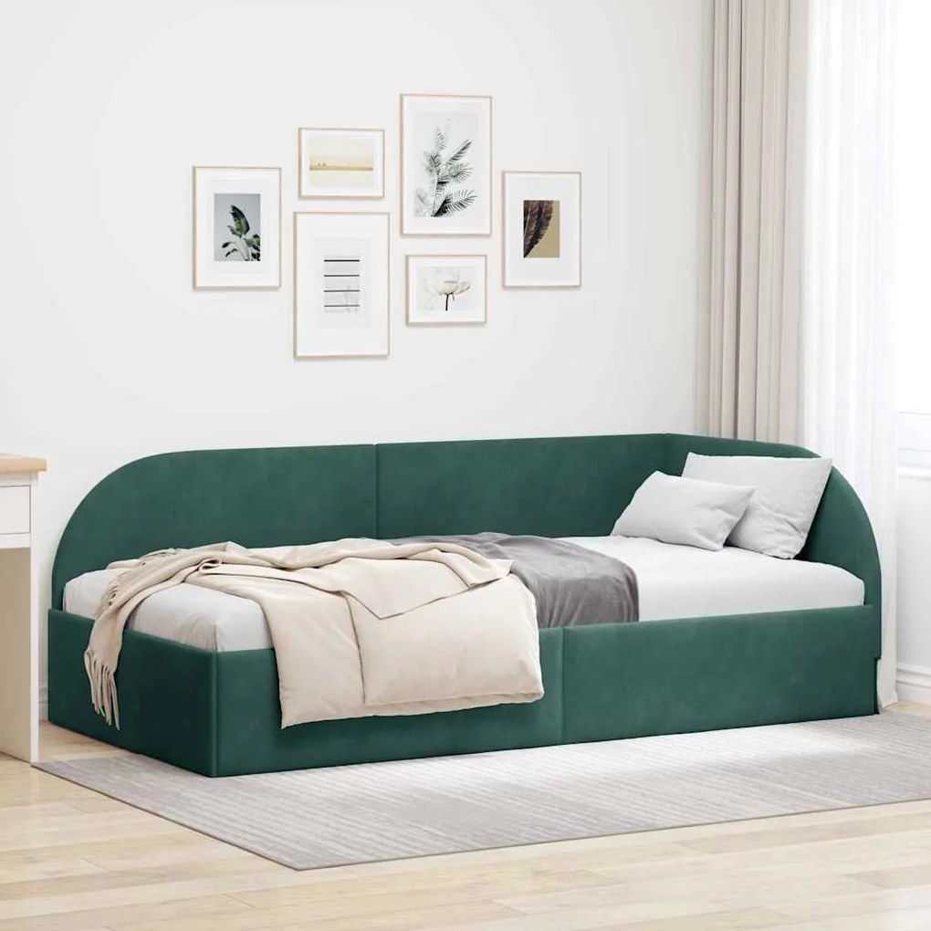 vidaXL Estrutura de Cama de Canto Verde Escuro 100 cm x 200 cm
