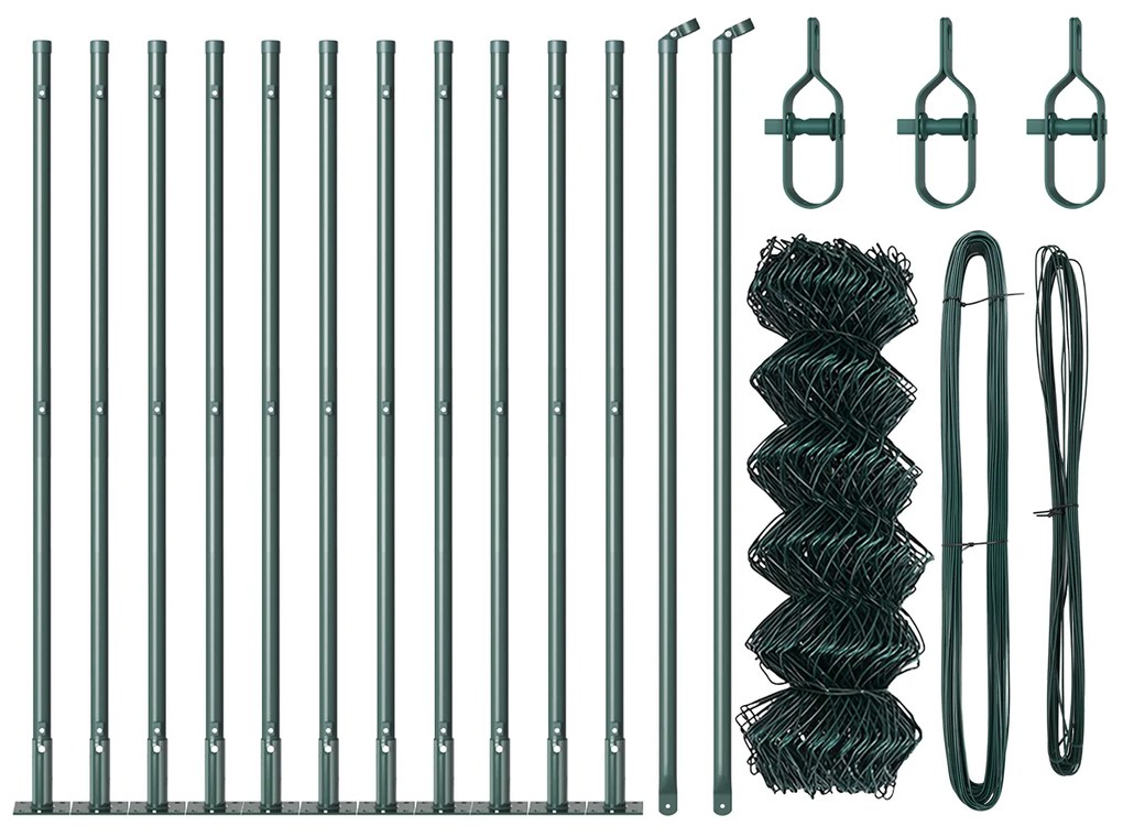 Cerca de Cadeia com 13 Postes Flangeados 0.4x25 m Aço Galvanizado