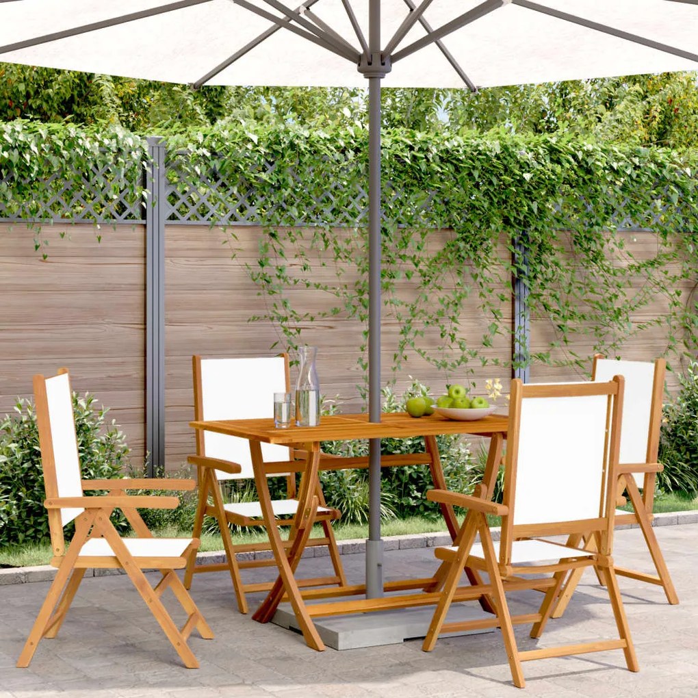 Cadeiras jardim reclin. 4 pcs tecido/madeira maciça branco nata