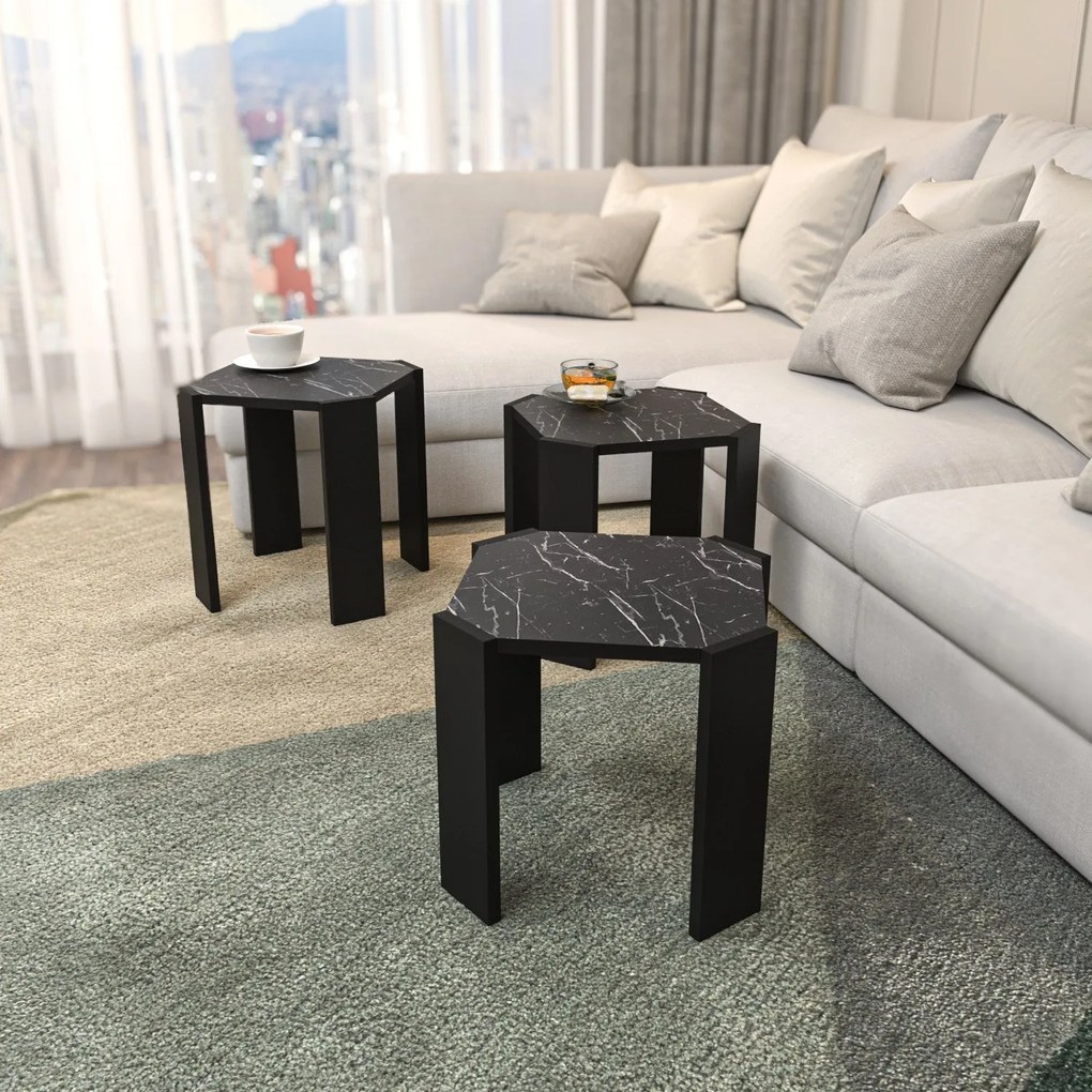 Mesa de Centro Lori – Preto Mármore – 44,5 x 41 x 44,5 cm