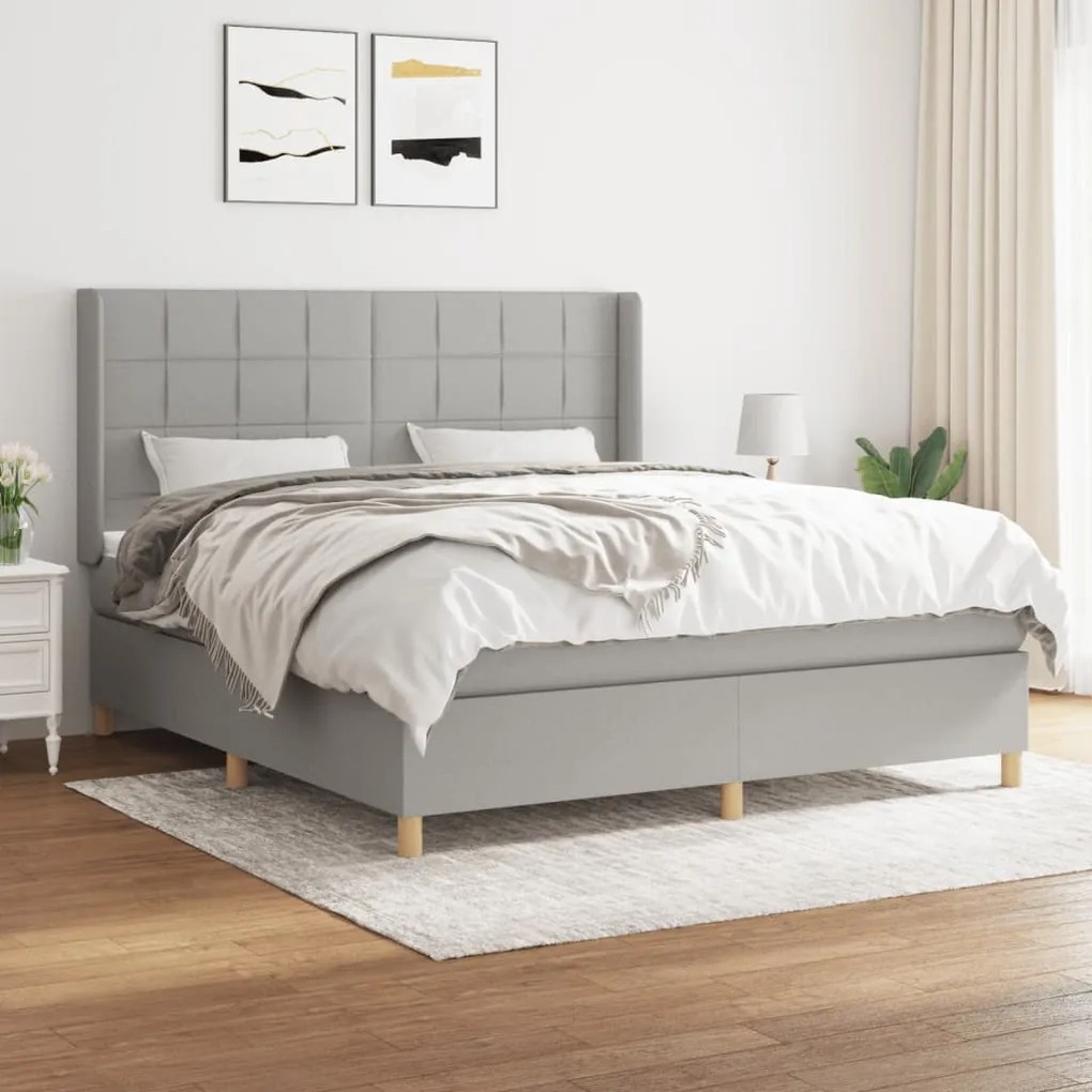 vidaXL Cama com molas/colchão 160x200 cm tecido cinzento-claro