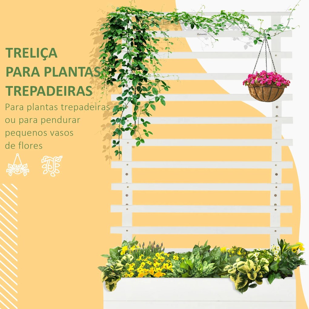 Outsunny Floreira com Treliça de Madeira Maciça com 4 Rodas Caixa de P