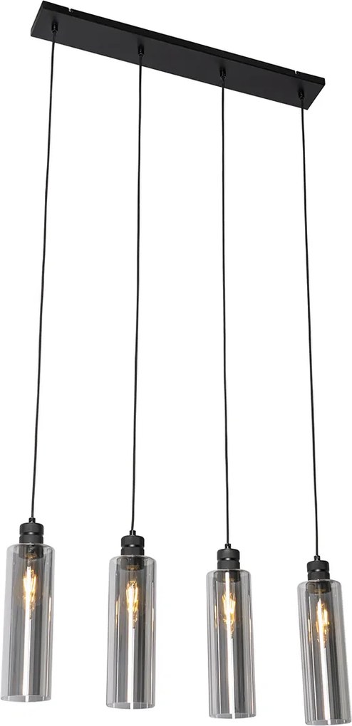 Candeeiro de suspensão moderno preto com vidro fumê 4 luzes - Stavelot