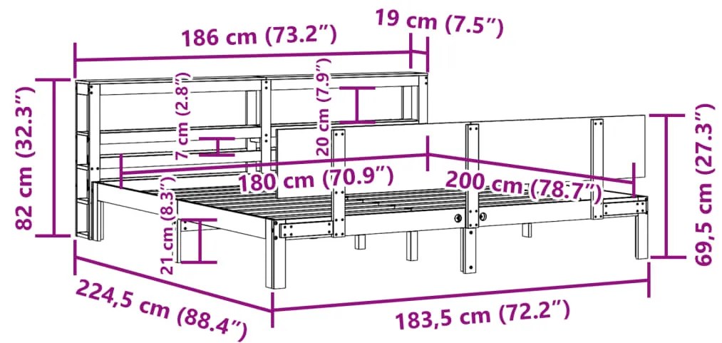 Estrutura de cama com cabeceira 180x200 cm pinho maciço