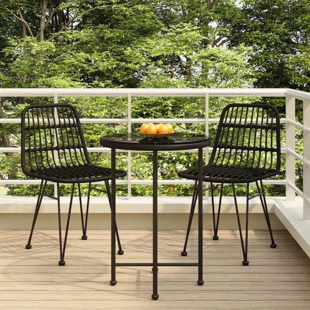 vidaXL 3 pcs conjunto de jantar para jardim vime PE preto