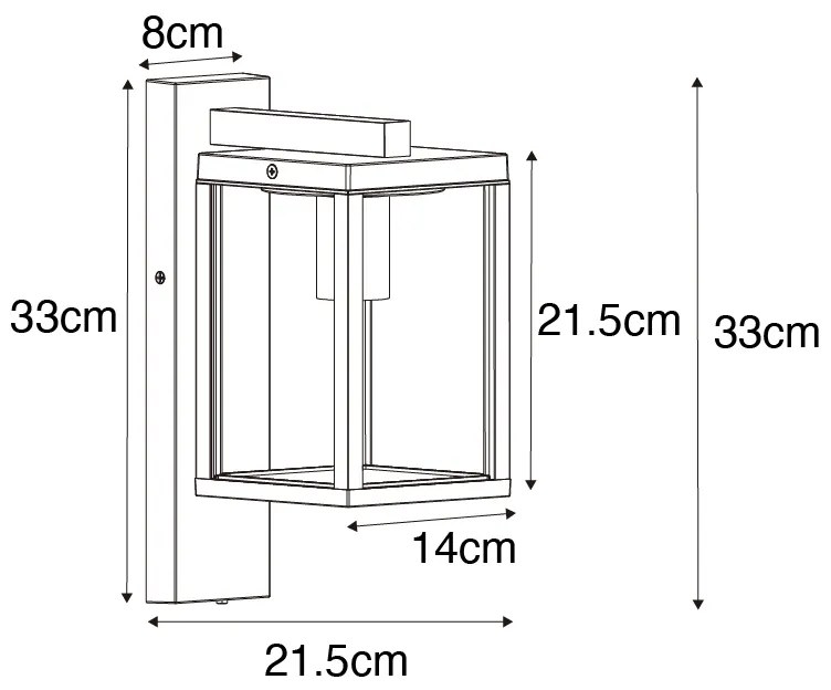 Lanterna de parede exterior preta IP44 com sensor crepuscular - Charlois