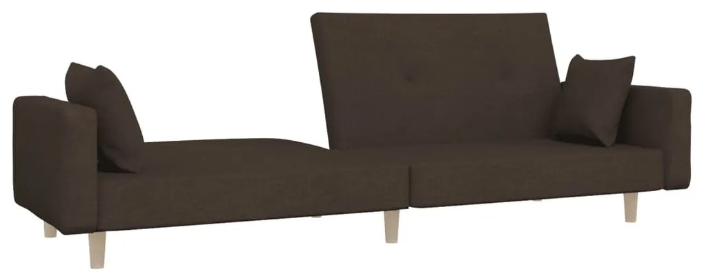 Sofá-cama 2 lugares com duas almofadas tecido castanho-escuro