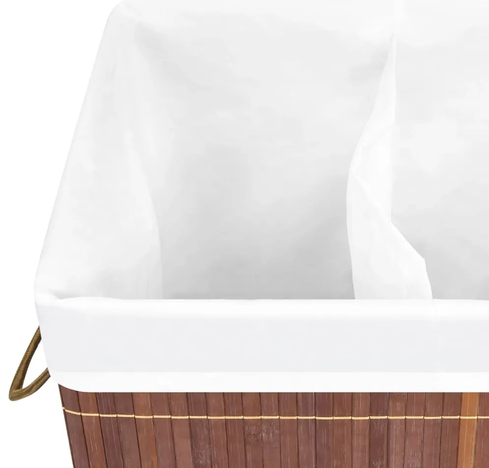 Cesto para roupa suja c/ 2 secções 100 L bambu castanho