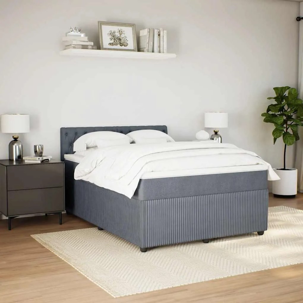 Cama com molas/colchão 160x200 cm veludo cinzento-escuro