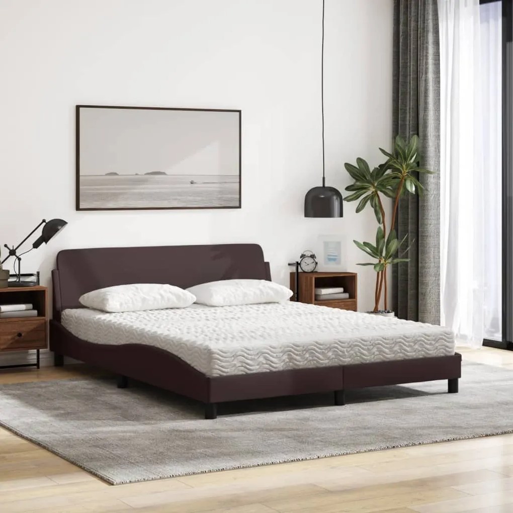 Cama com colchão 160x200 cm tecido castanho-escuro