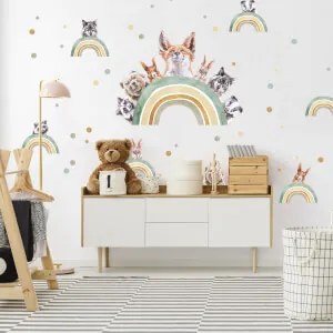 Autocolantes de parede - Arco-íris com animais