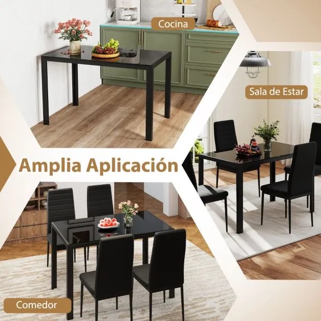 Mesa de jantar em vidro retangular 120 x 70 x 75 cm para 4 pessoas Mesa de cozinha com estrutura metálica Preto