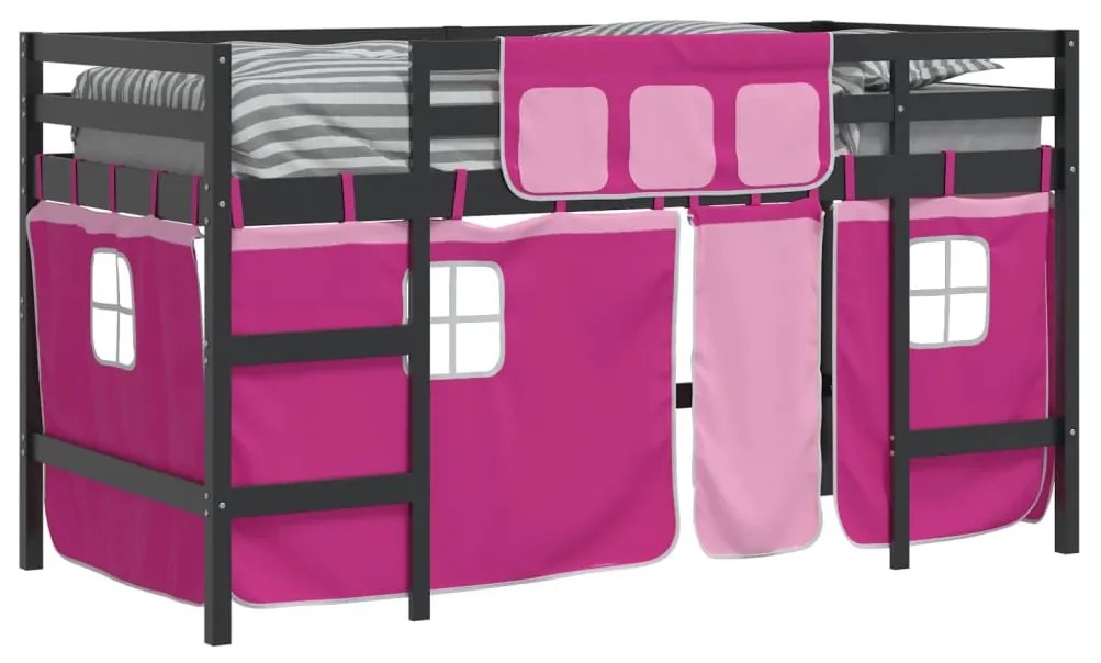 Cama alta p/ criança c/ cortinas 90x200 cm pinho maciço rosa