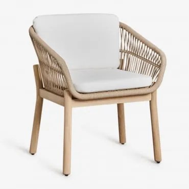 Pack De 4 Cadeiras De Jantar Com Braços Em Madeira De Acácia E Corda Entrançada Karvia Tecido Branco - Sklum