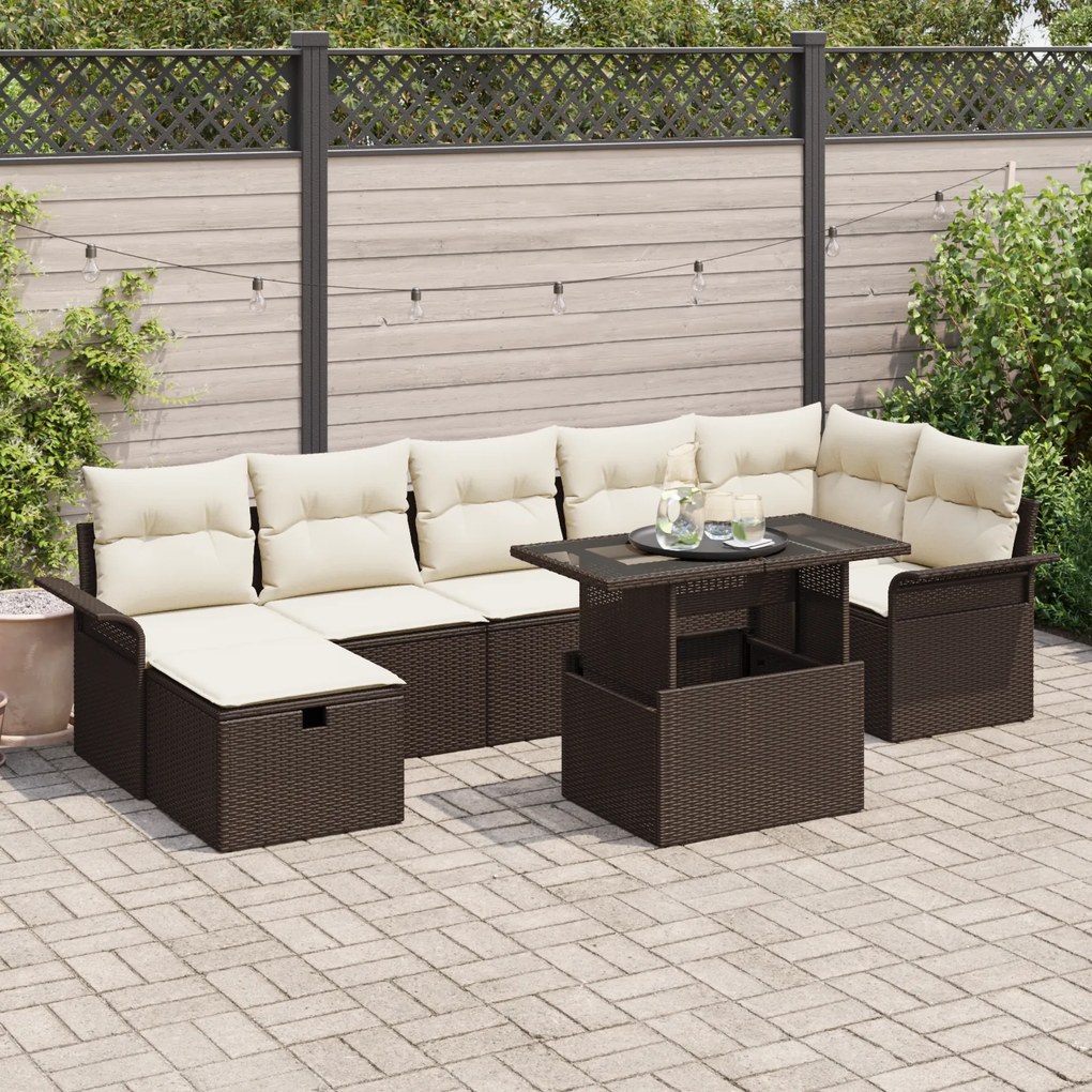 Conjunto de Sofá de Jardim de 8 Peças com Almofadas Rattan Poliéster C