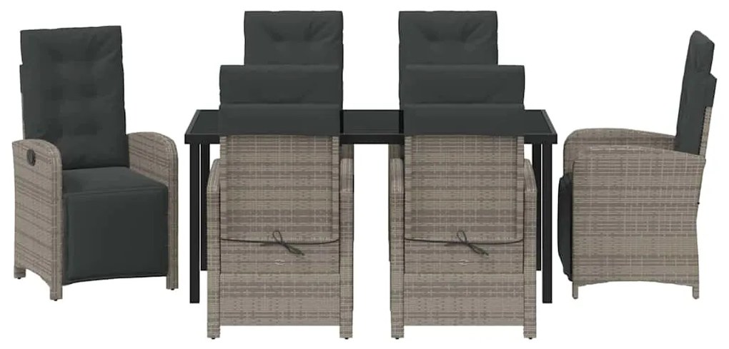 Conjunto de Jantar de Jardim com 7 Peças e Almofadas Cinza de Rattan P