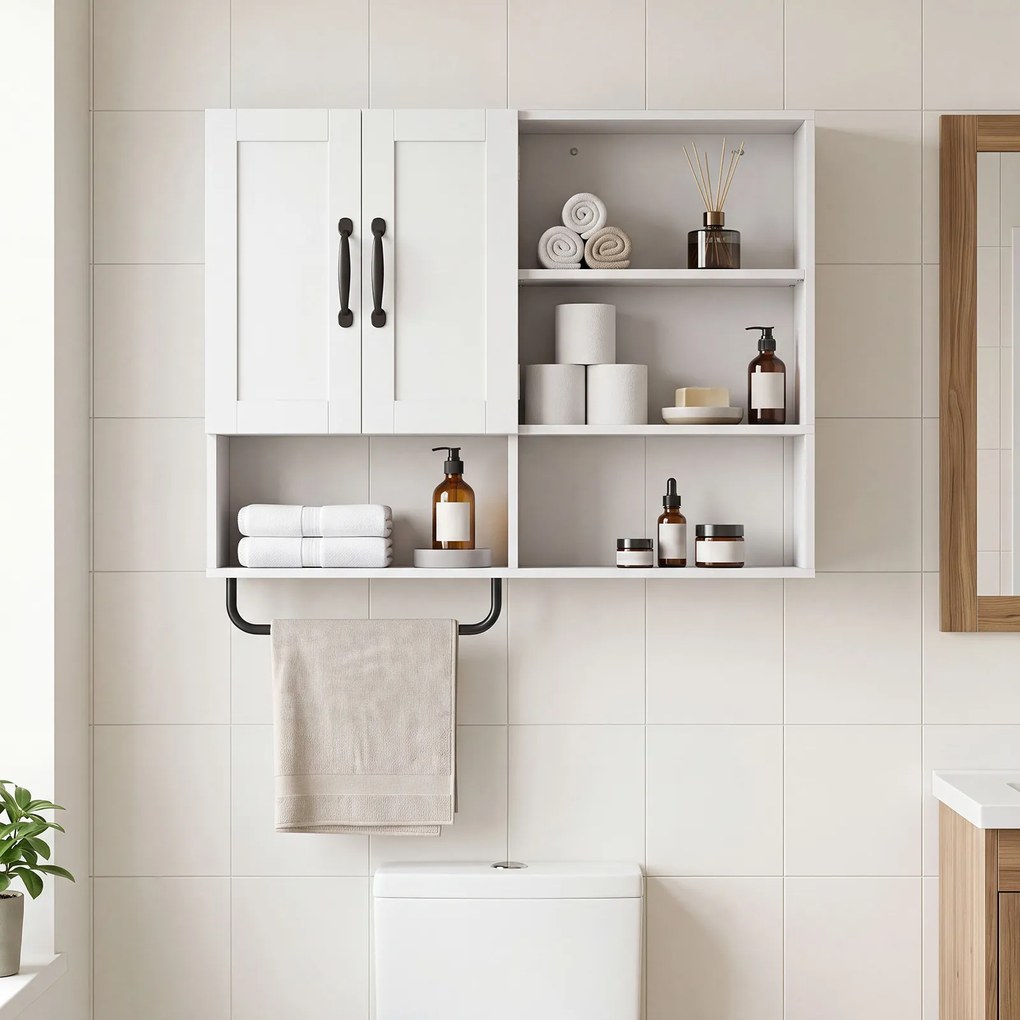 Armário de Parede casa de banho para Arrumação, 77 x 14,5 x 64 cm, Prateleiras Ajustáveis, Branco