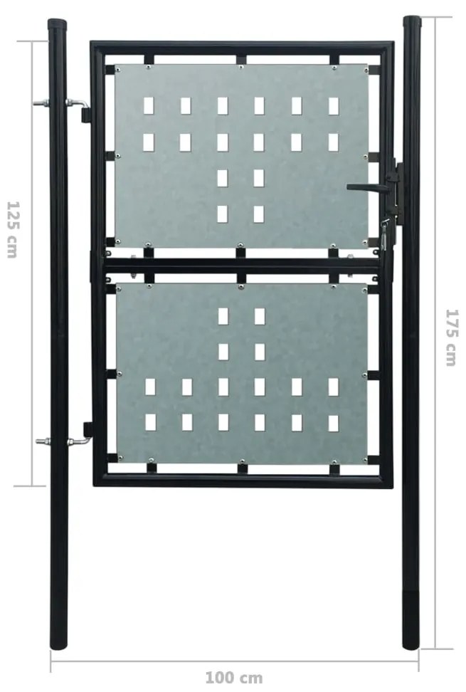 Portão de cerca com porta única 100x175 cm preto