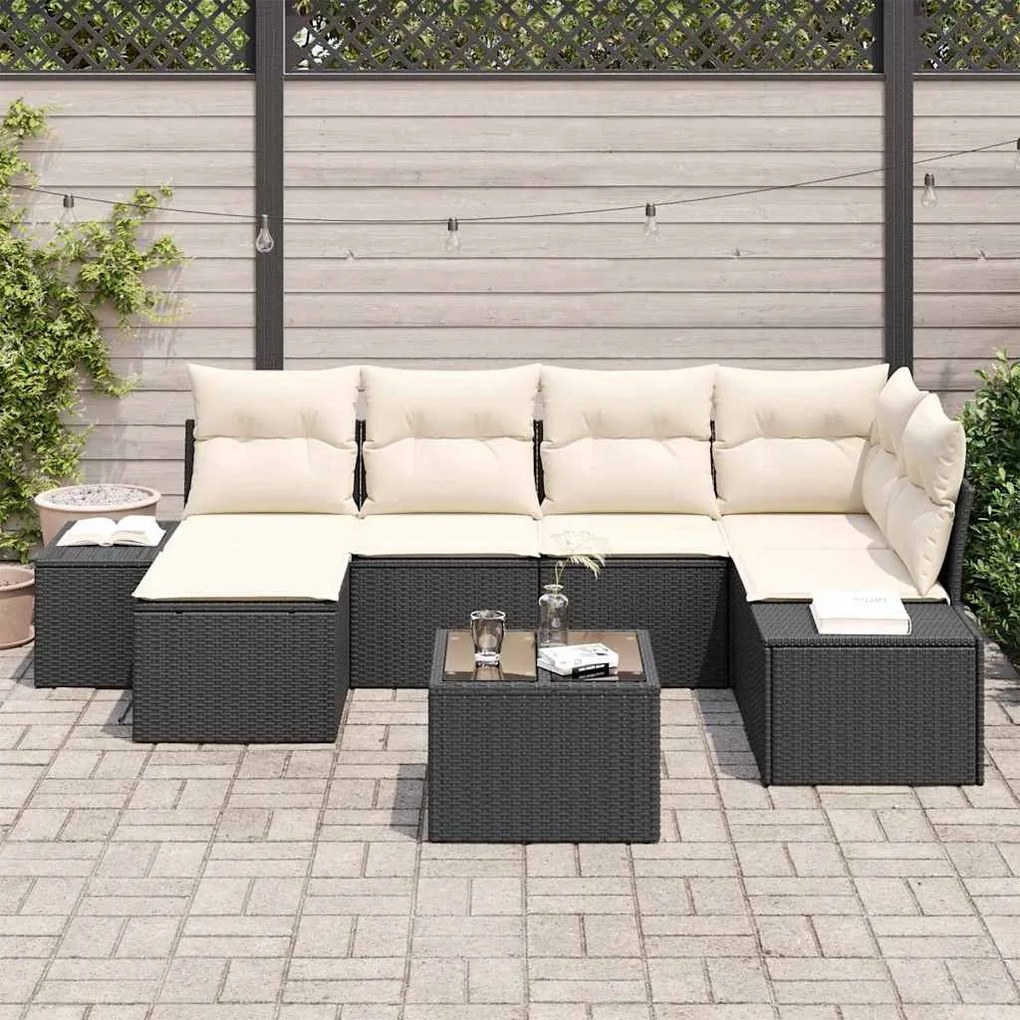 Conjunto de Sofá de Jardim com 6 Peças , Almofadas em Rattan Sintético