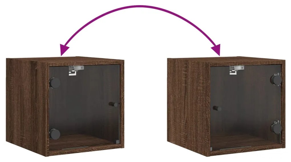 Mesas cabeceira portas vidro 2 pcs 35x37x35cm carvalho castanho