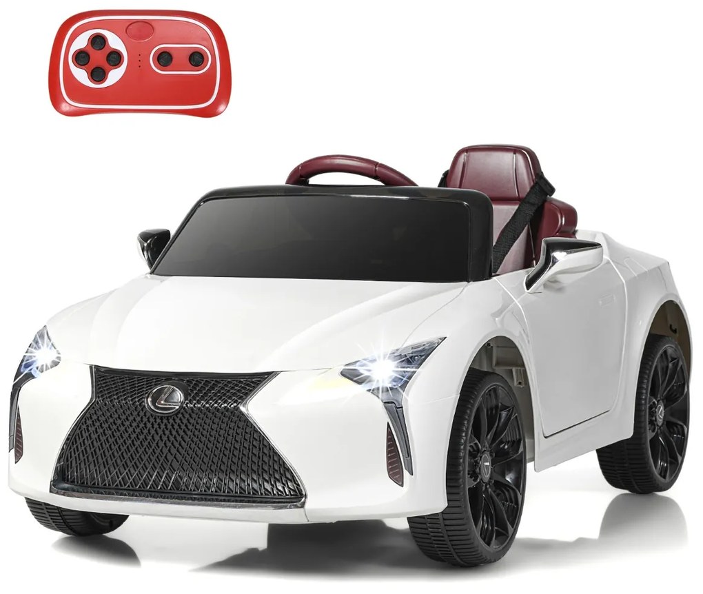 Carro elétrico para crianças Lexus com licença oficial com bateria 12V e controlo remoto 2.4G Luzes LED brilhantes e música Branco