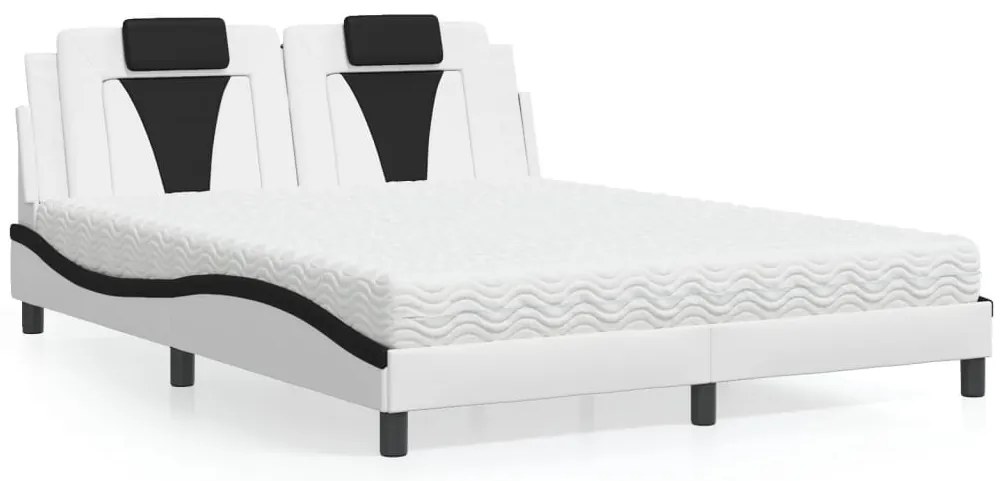 Cama com colchão 160x200 cm couro artificial preto e branco
