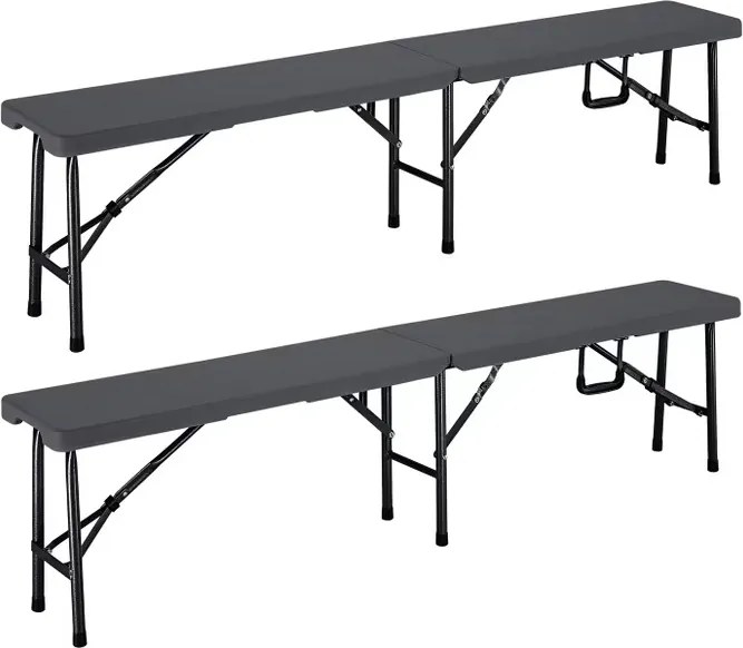 Conjunto de 2 bancos de jardim, campismo dobraveis em plástico 180cm antracite