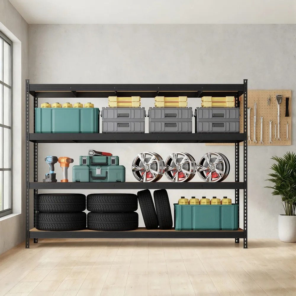 Estante de chão com 4 prateleiras, 60 x 200 x 183 cm, garagem, arrumos Preta