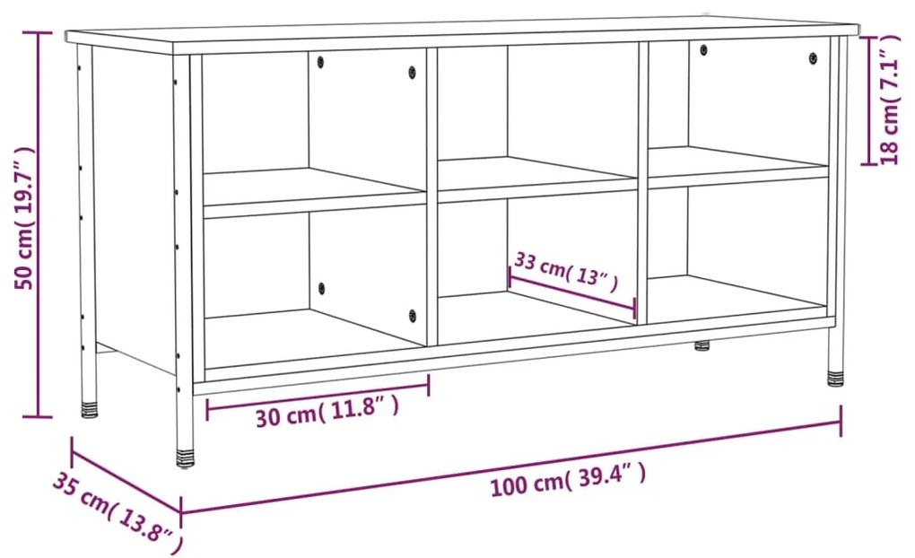 Sapateira 100x35x50 cm derivados de madeira cinzento sonoma