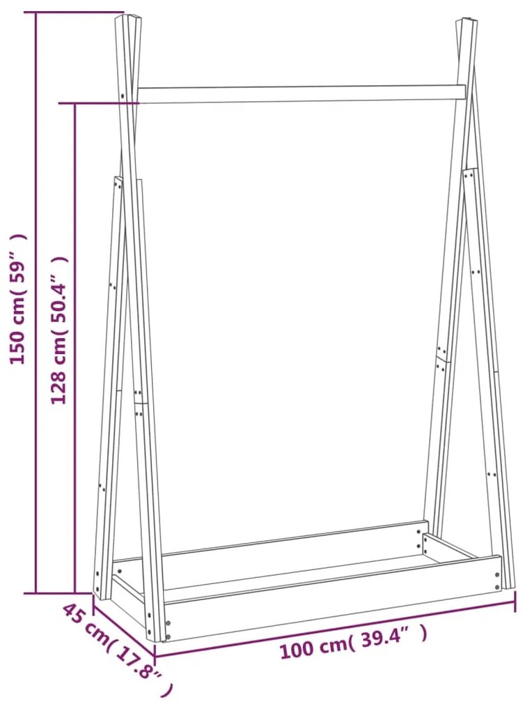 Charriot para roupas 100x45x150 cm madeira pinho maciça branco