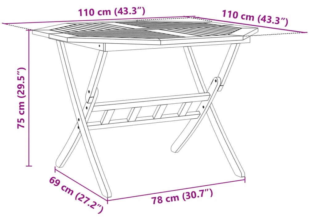 Mesa de jardim dobrável Ø110x75 cm madeira de acácia maciça