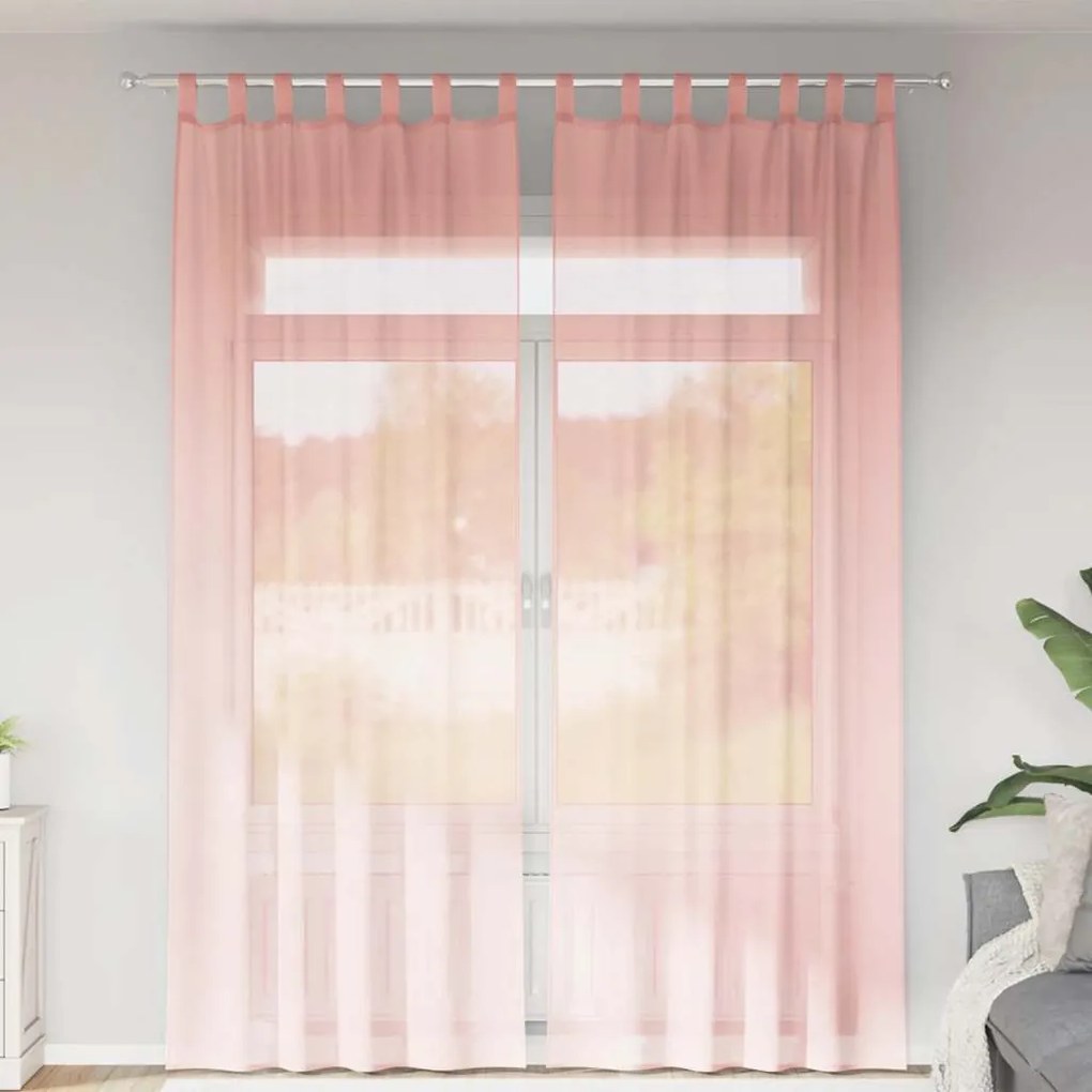 Cortinas de voile com bolsos para varão 2 pcs rosa