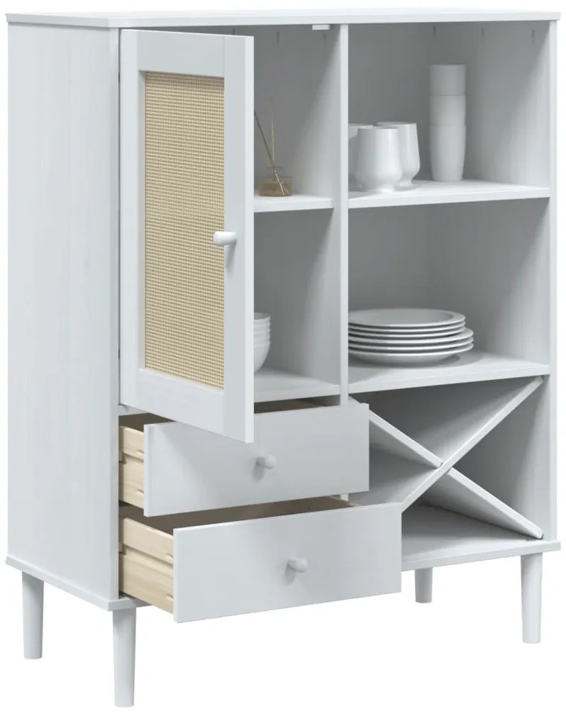 Móvel alto SENJA aspeto vime 90x40x112 cm pinho maciço branco