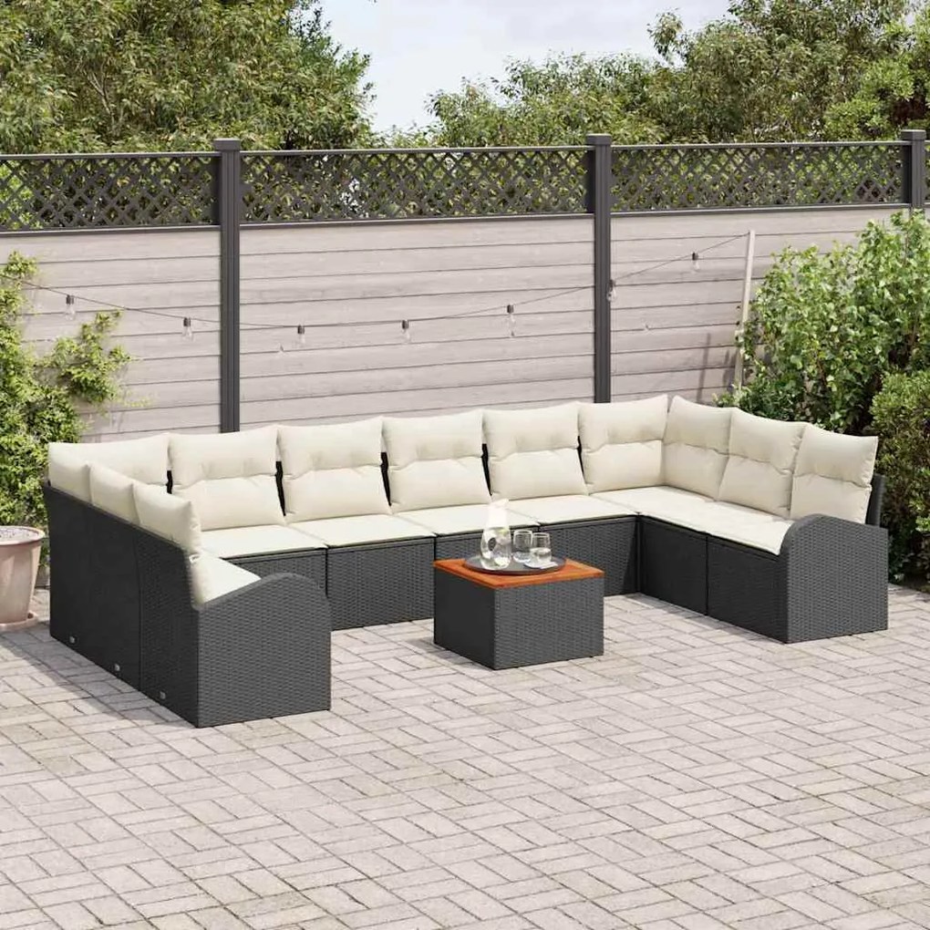 Conjunto de Sofá de Jardim de 11 Peças com Almofadas em Rattan Poliést