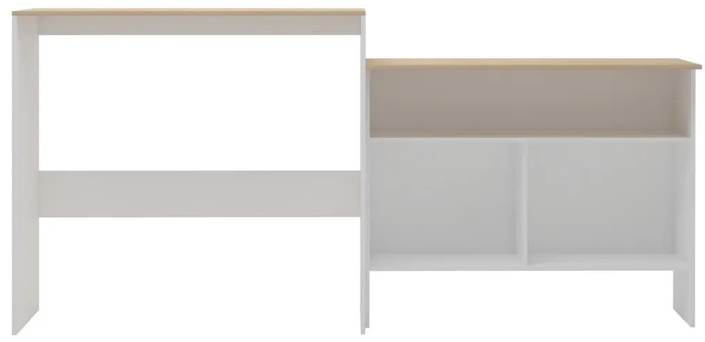 Mesa de bar com 2 tampos 130x40x120 cm branco e carvalho