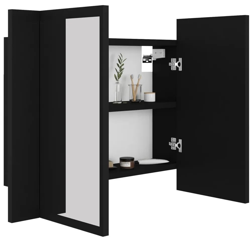 Armário espelhado casa banho c/ LED 60x12x45 cm acrílico preto