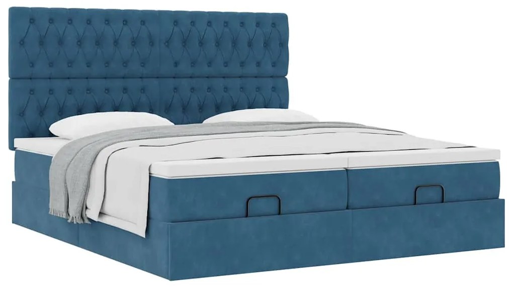 Estrutura cama otomana colchões 180x200 cm veludo azul escuro