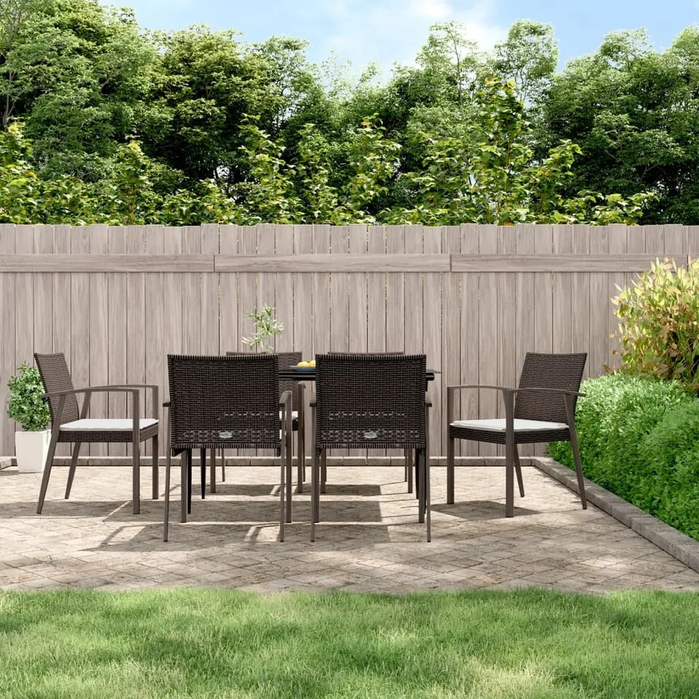 vidaXL 7 pcs conjunto de jantar p/ jardim c/ almofadões vime PE e aço