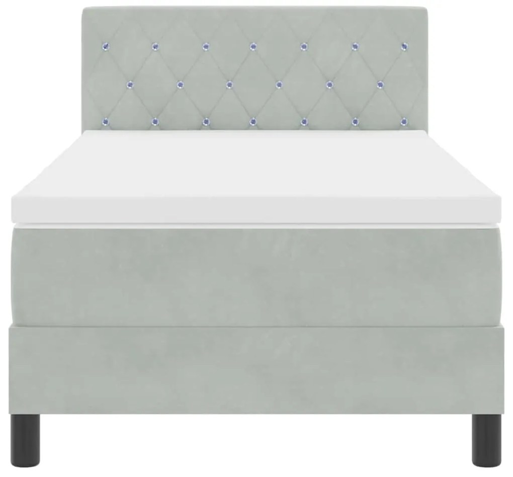 Cama Box com Colchão e Luz LED Cinza Claro 90x200 cm Veludo