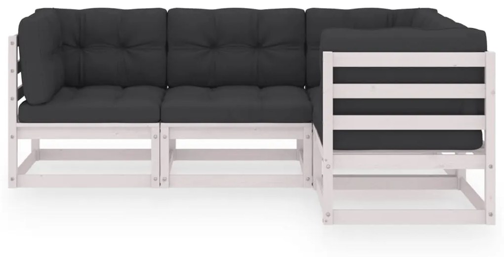 4 pcs conjunto lounge de jardim c/ almofadões pinho maciço