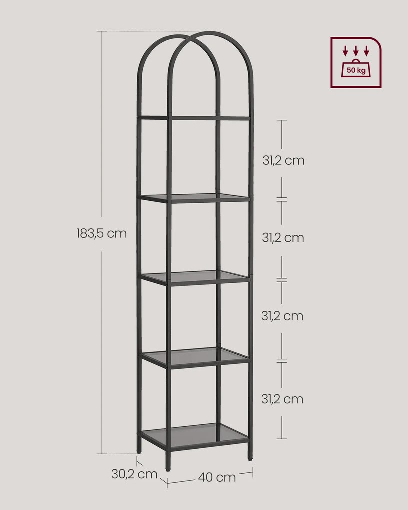 Estante 5 prateleiras estrutura metálica 30,2 x 40 x 183,5 cm Preto - cinzento