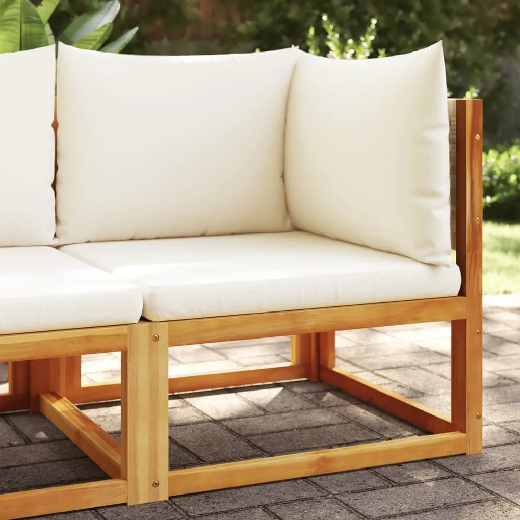 vidaXL vidaXL Sofá de canto de jardim com almofadas em madeira de acácia e vime