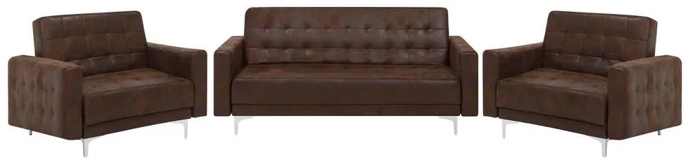 Conjunto de sofás reclináveis com 5 lugares em pele sintética castanha ABERDEEN Beliani